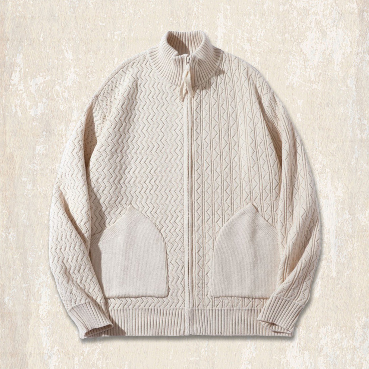 美式復古慵懶風立領開衫毛衣男春秋新款寬鬆拉鍊針織衫外套男秋冬