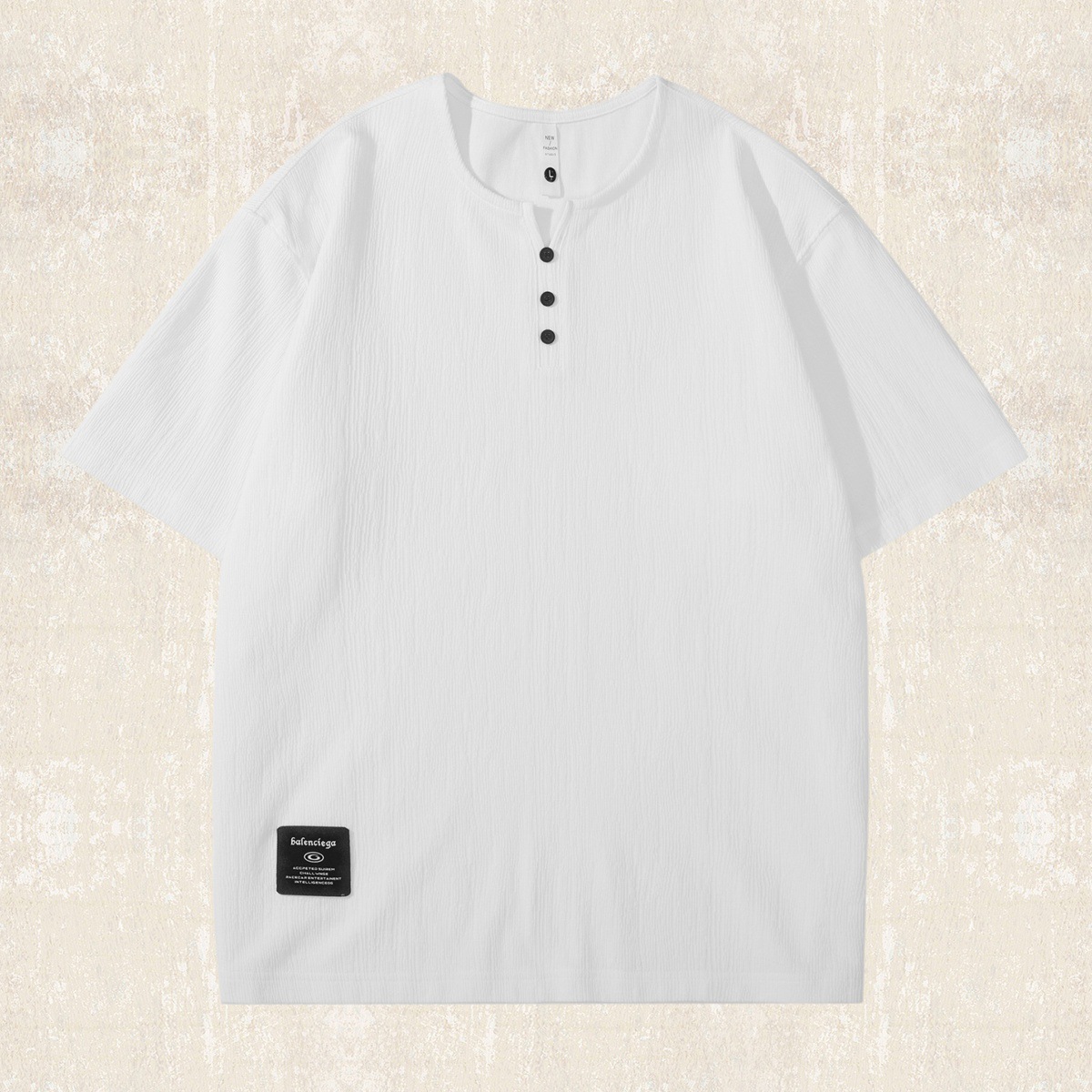 中式復古樹紋肌理感亨利領短袖T恤男夏季新款美式寬鬆重磅Polo衫