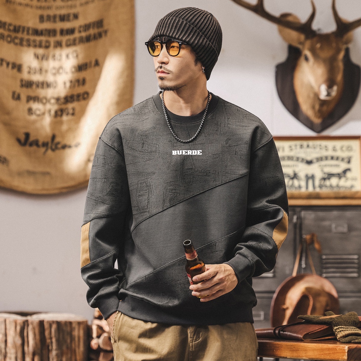 美式復古380g重磅衛衣男秋季2025新款潮牌寬鬆大碼長袖休閒上衣男