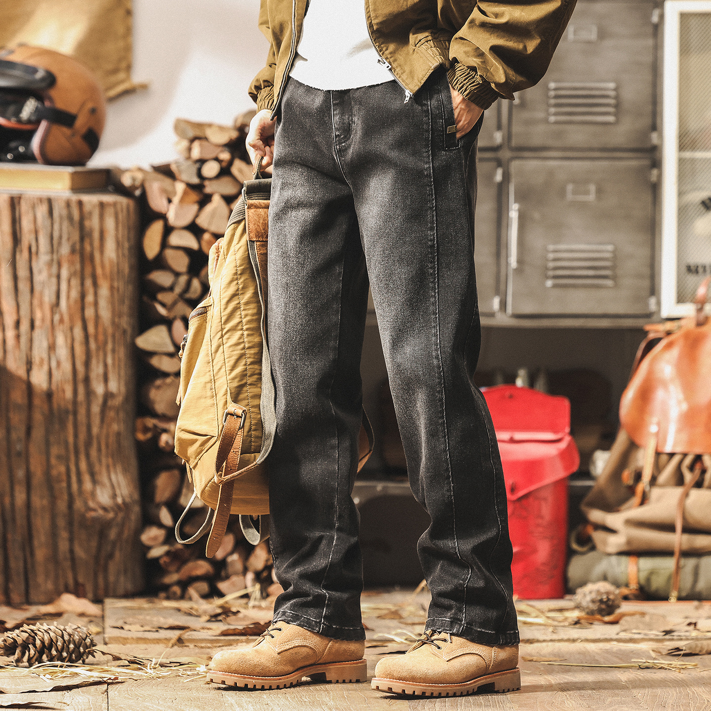 美式復古黑灰色直筒牛仔褲男秋季2025新款寬鬆長褲潮牌男士休閒褲