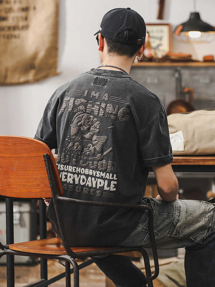 美式潮牌短袖T恤男夏季寬鬆2024新款上衣男230g重磅黑色體恤