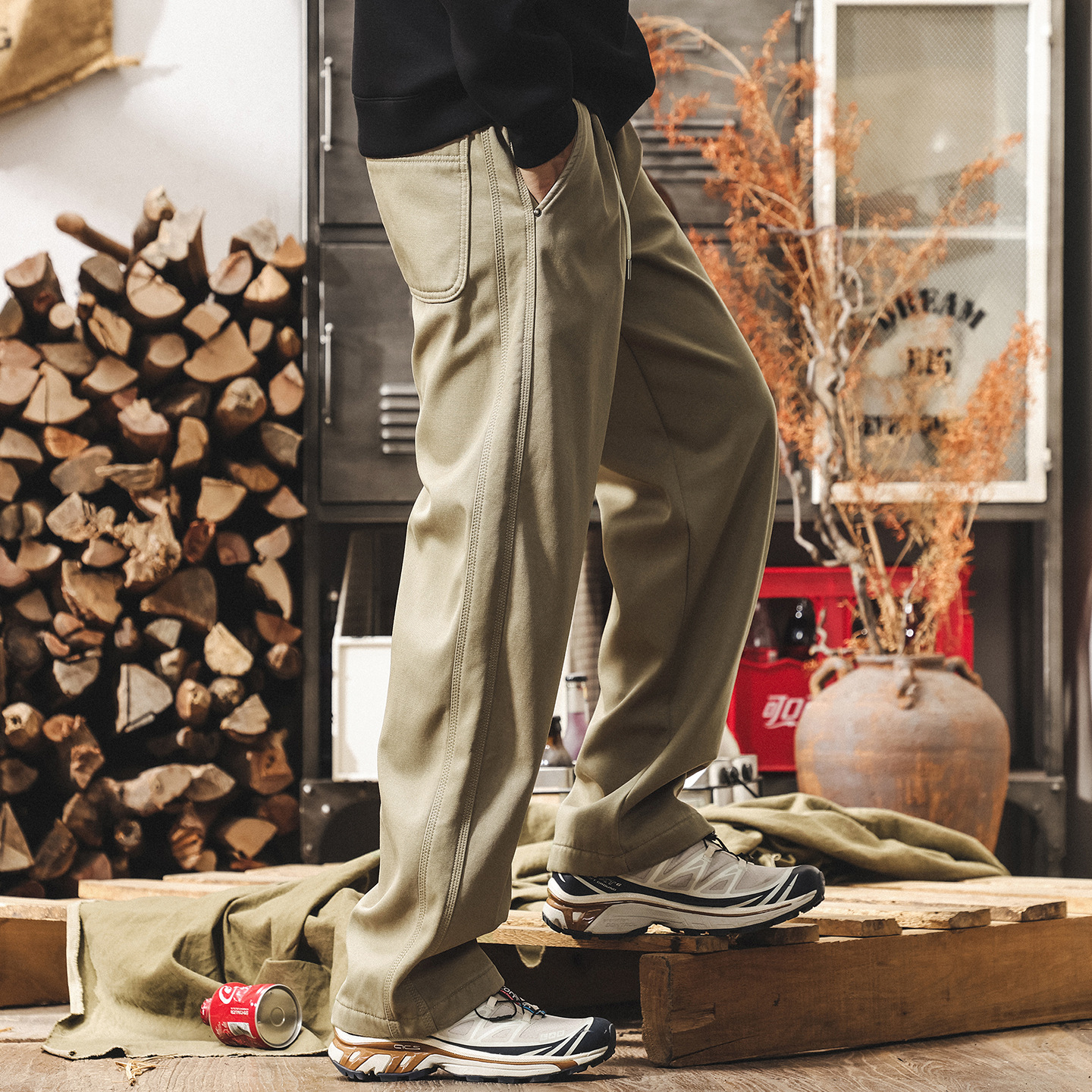 美式復古萊賽爾天絲休閒褲男2025新款加絨褲子男士寬鬆直筒長褲男