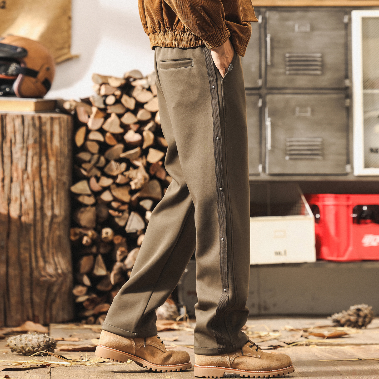 美式復古重磅空氣層衛褲男秋季新款男士寬鬆休閒直筒排扣運動長褲