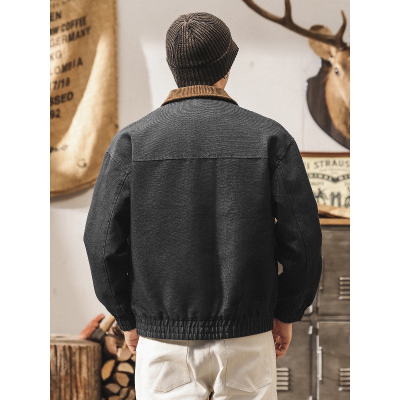 巴恩風工裝外套男春秋新款美式復古霜感帆布寬鬆潮牌硬朗教練夾克