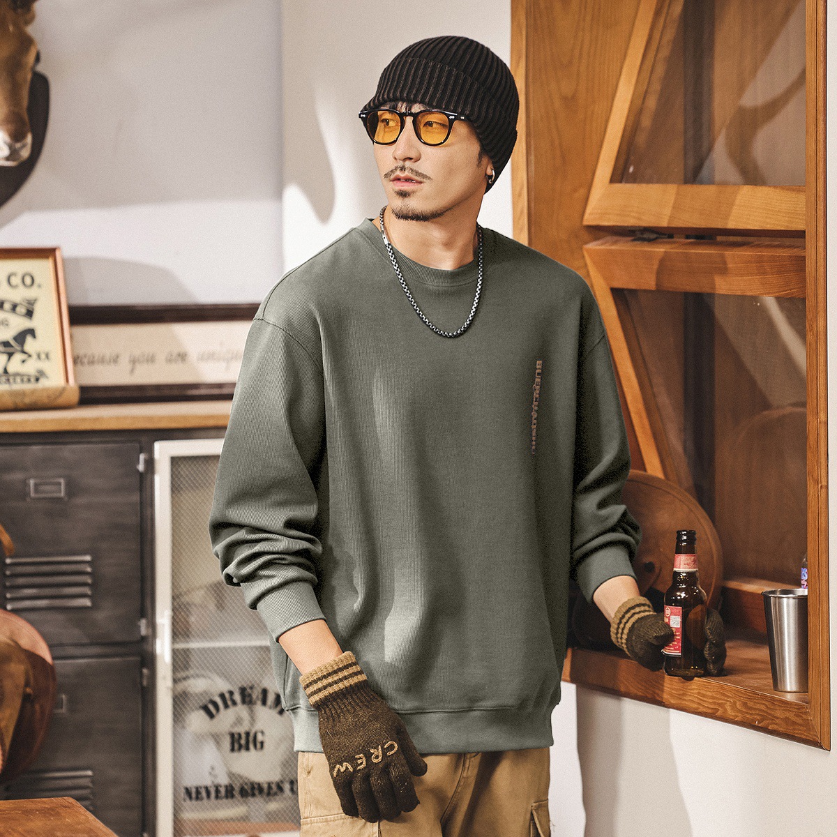 美式復古380g重磅圓領衛衣男春秋潮牌2025新款寬鬆休閒長袖上衣男