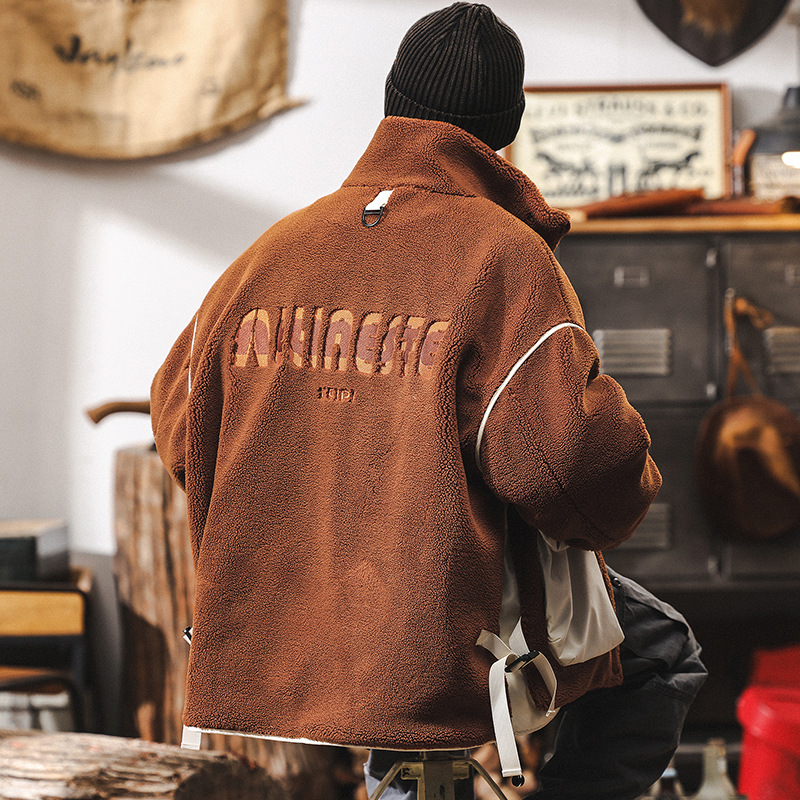 美式復古羊羔絨外套男冬季短款連帽羽絨服男款冬天加厚男士派克服
