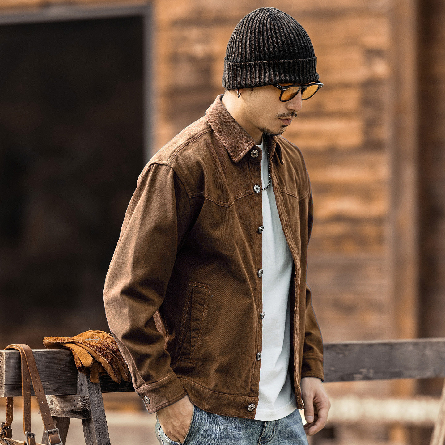 美式重磅復古工裝襯衫男長袖春季寬鬆休閒潮牌硬漢獵裝夾克男外套