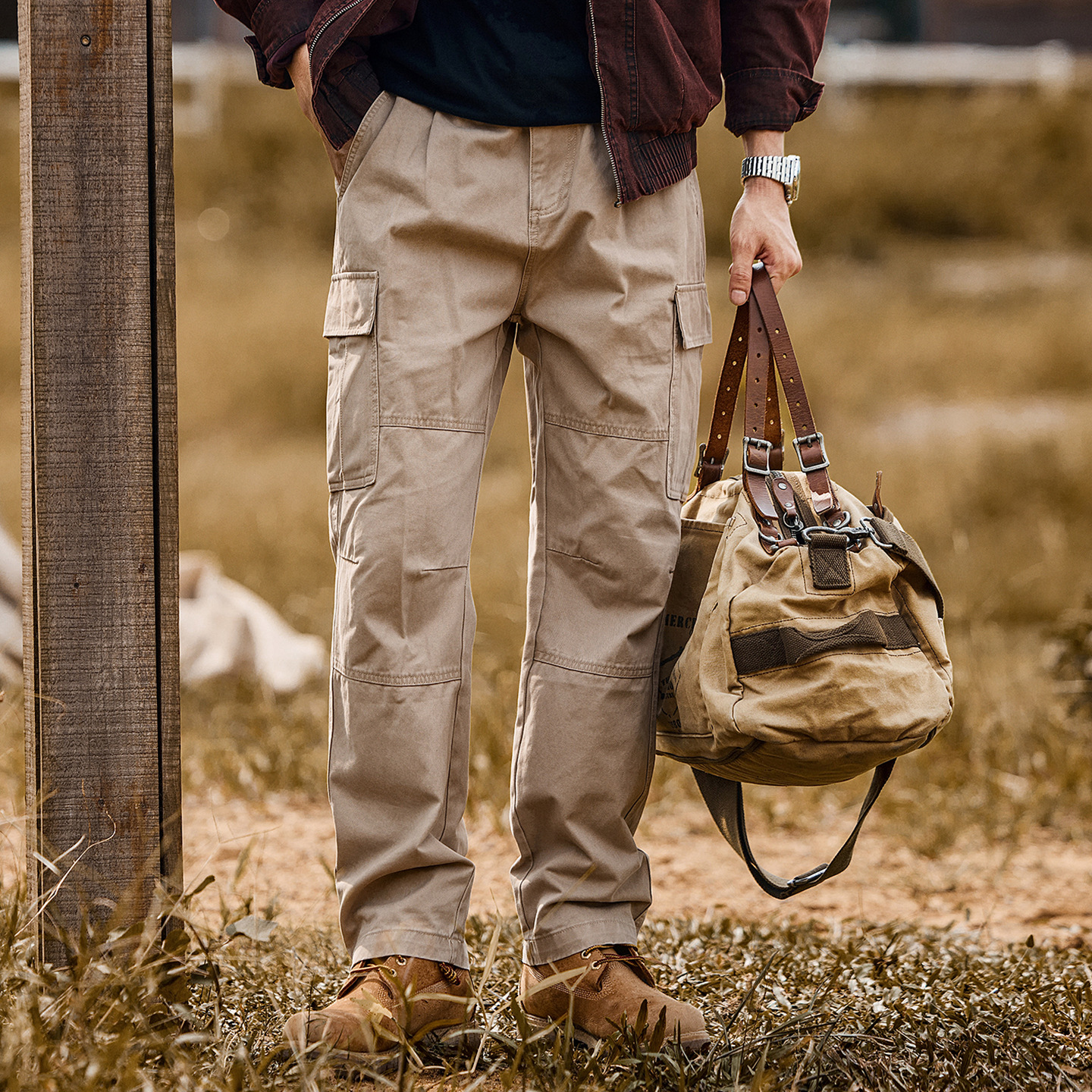 美式復古重磅工裝褲子男冬季加厚潮牌戶外機能傘兵褲寬鬆休閒長褲