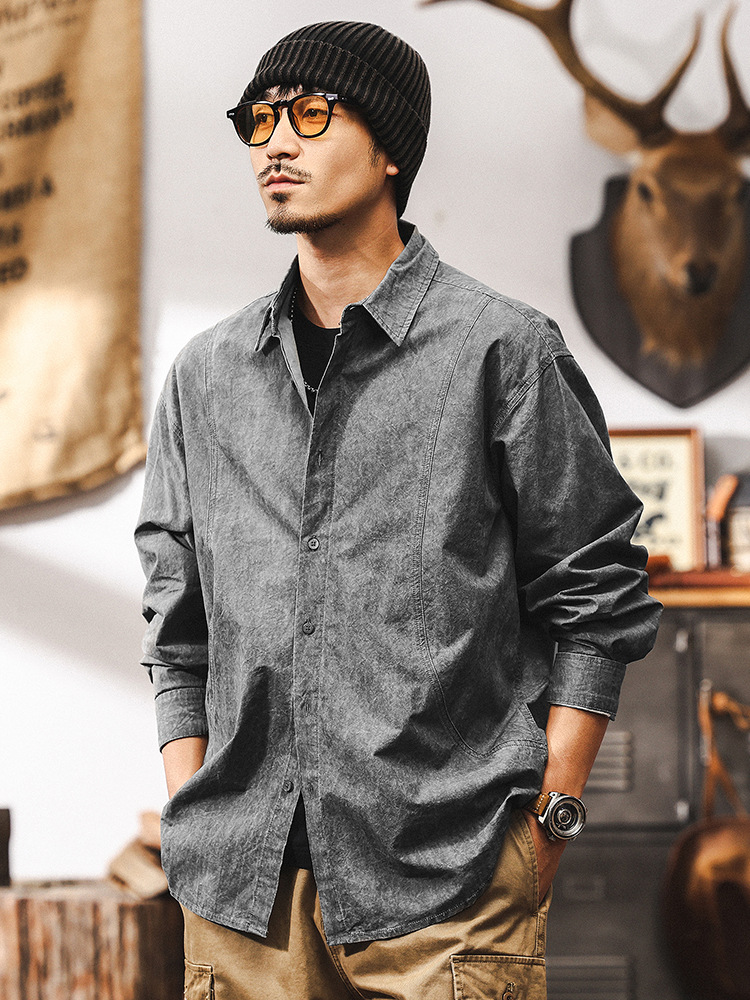 美式復古扎染水洗襯衫男長袖春季2025新款休閒潮流襯衣男外套