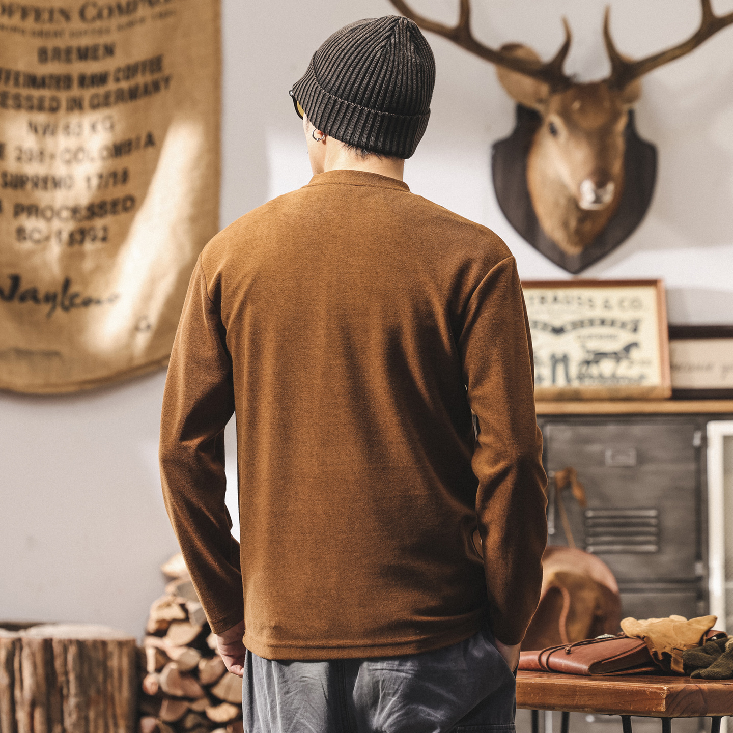 美拉德復古320g重磅假兩件衛衣男秋季新款萊賽爾寬鬆長袖男士上衣