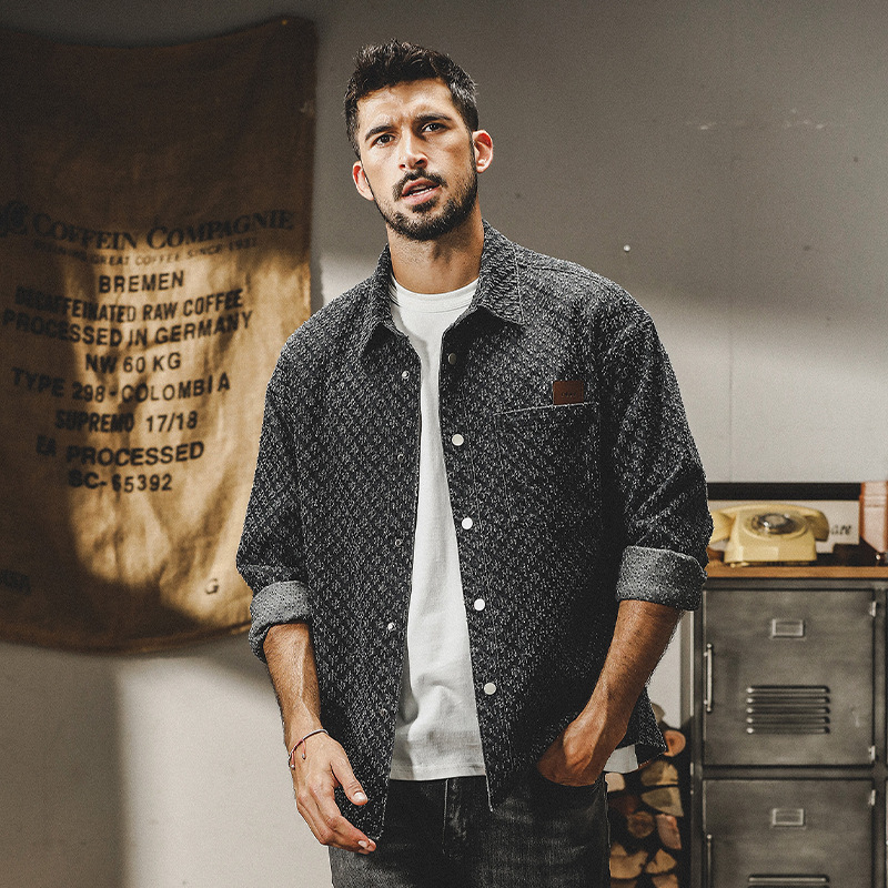 杰雷諾小香風襯衫男長袖秋季重磅石磨洗水做舊流蘇牛仔外套男春秋