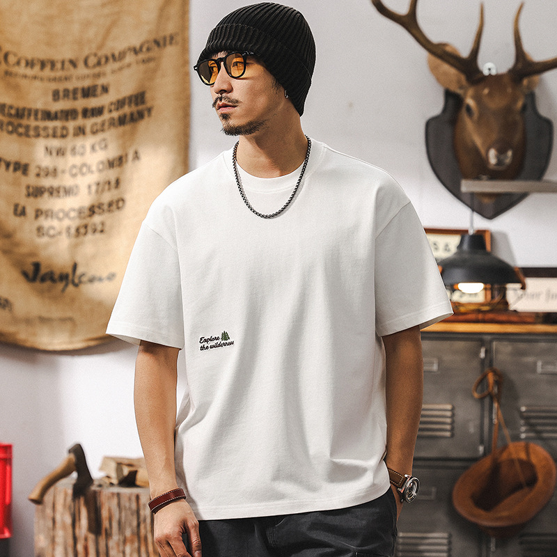 親膚抗菌涼感短袖男T恤2025新款夏季美式重磅250g白色半袖衣服男T