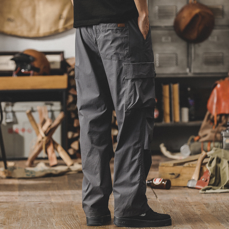 春季新款美式工裝褲子男春秋潮牌寬鬆直筒男士潮牌休閒褲男衝鋒褲