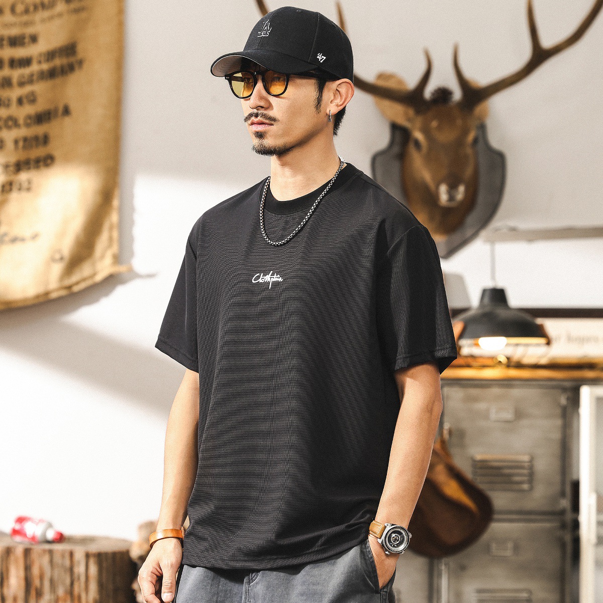 兼顧運動透氣速乾短袖男款夏季潮牌美式復古薄款T恤寬鬆男士上衣