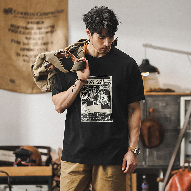 美式黑色T恤短袖男士夏季2024新款潮流寬鬆休閑痞帥男裝體恤