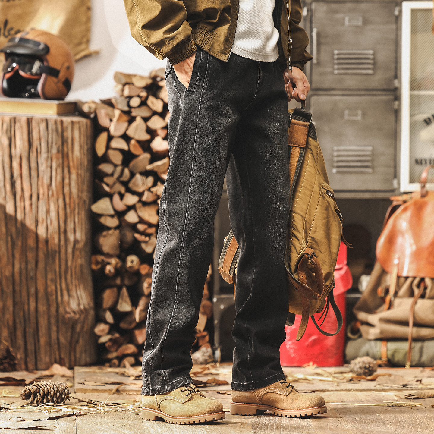 美式復古黑灰色直筒牛仔褲男秋季2025新款寬鬆長褲潮牌男士休閒褲