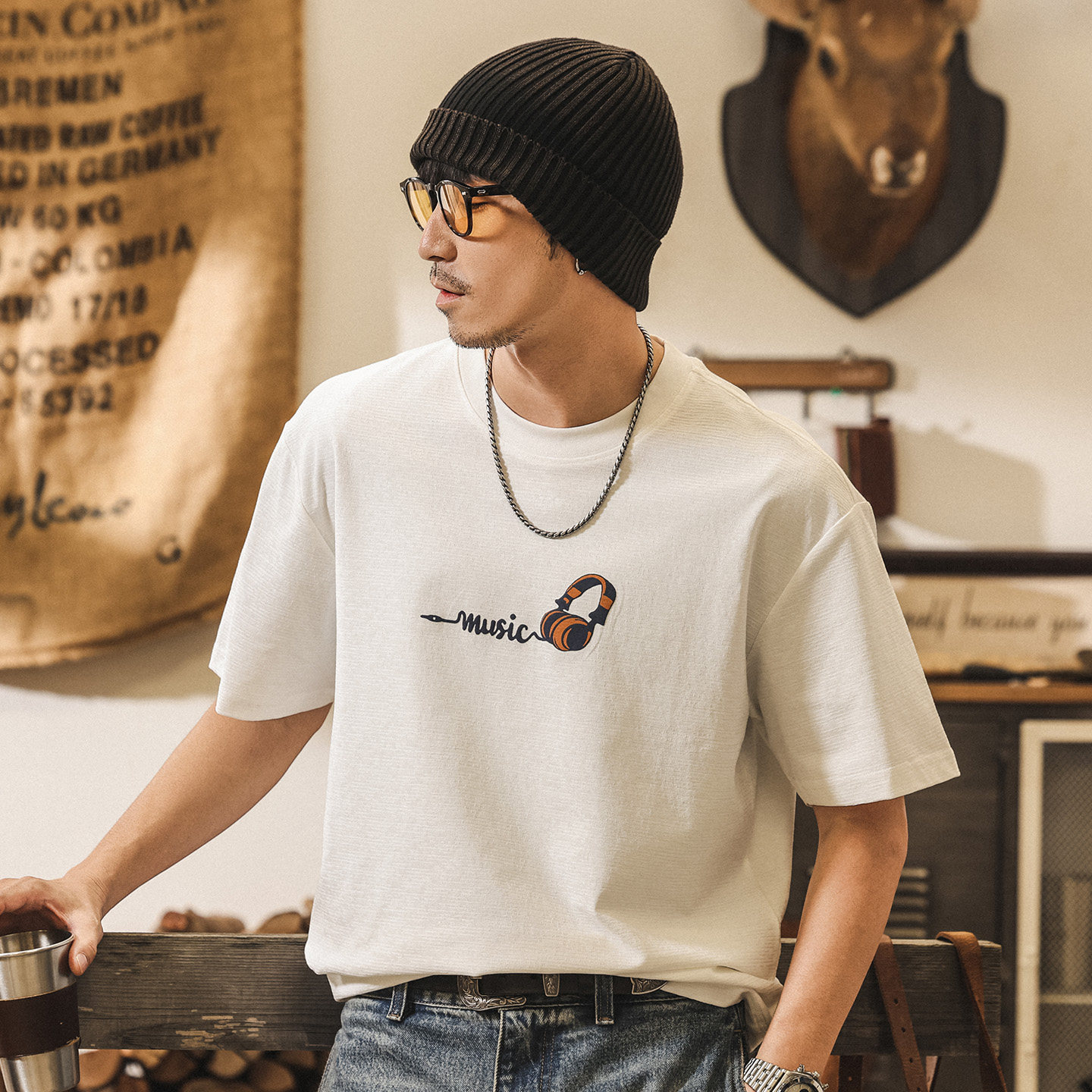 美式復古男士T恤夏季短袖男2026新款潮流半袖男寬鬆白色男士上衣