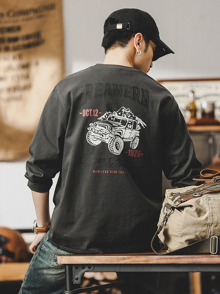 美式260g重磅T恤男長袖男士春季潮牌男裝寬鬆上衣印花打底衫