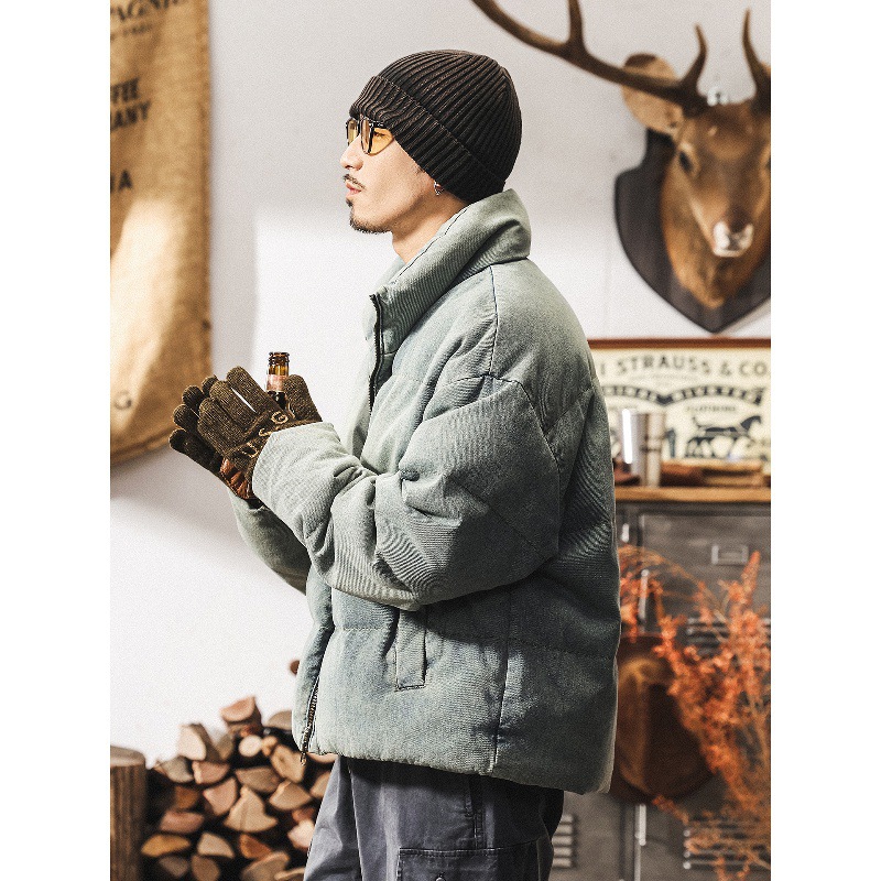 高充絨蓬鬆白鴨絨男士羽絨服冬季新款潮牌加厚保暖麪包服牛仔外套