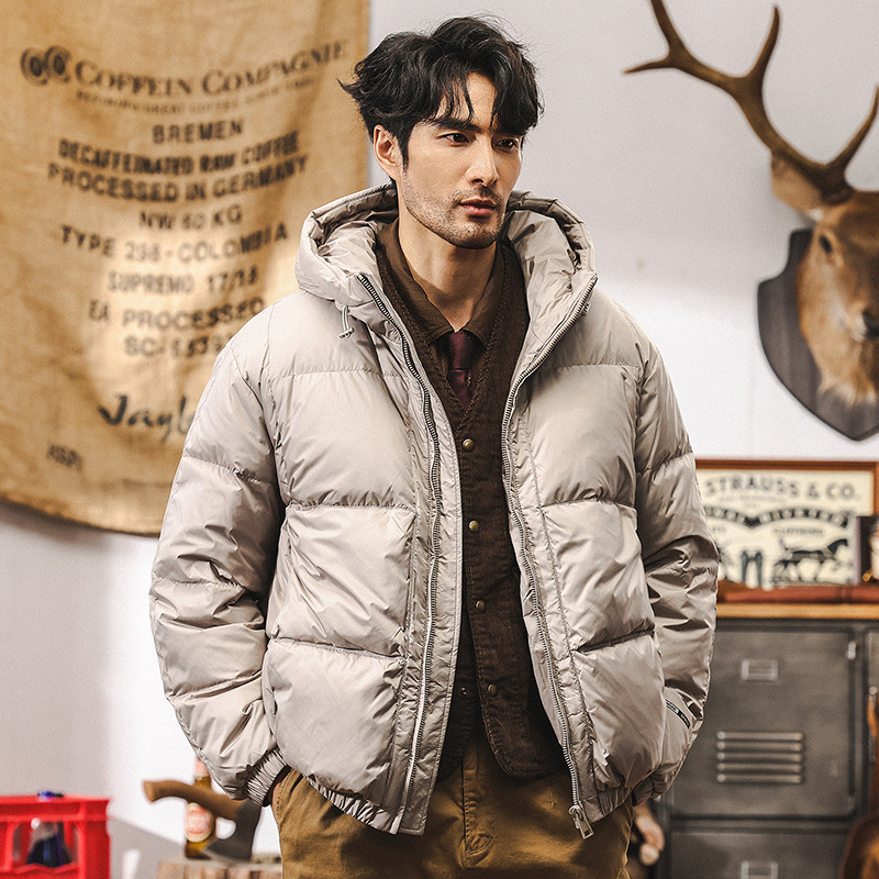90%鴨絨連帽羽絨服男冬季潮牌男士外套高蓬鬆防風保暖加厚麪包服