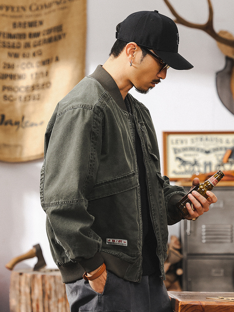 美式復古水洗做舊外套男春秋潮牌2025新款阿美咔嘰工裝飛行員夾克