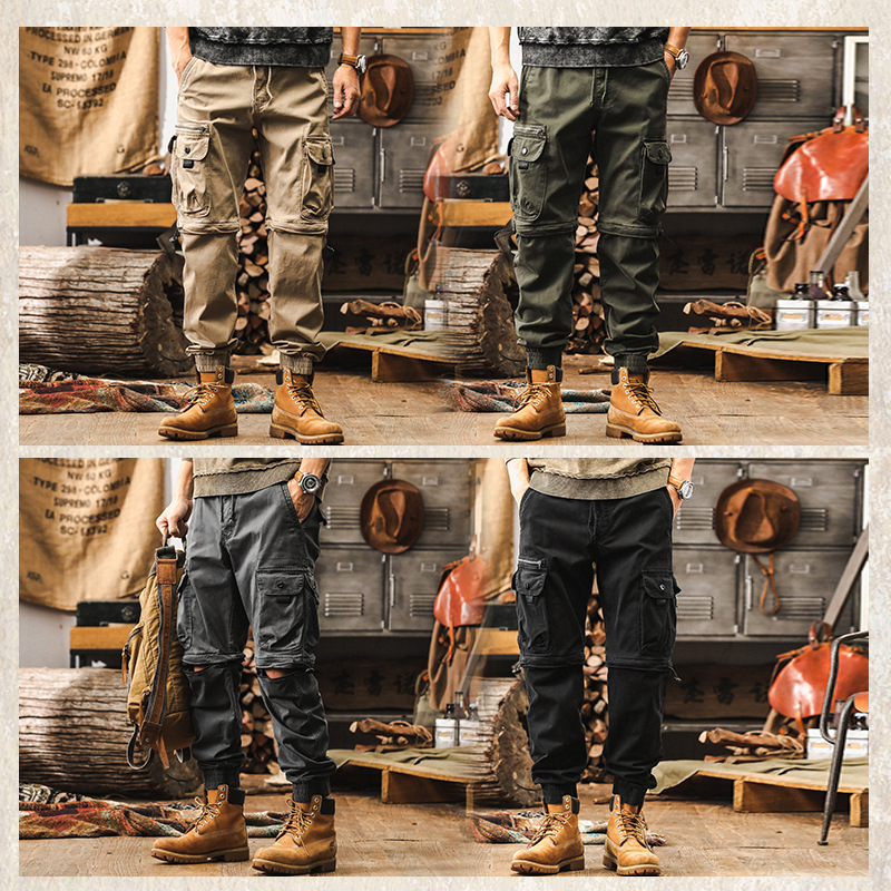 美式復古工裝褲子男秋季潮牌寬鬆休閒褲男戶外機能獵裝束腳戰術褲