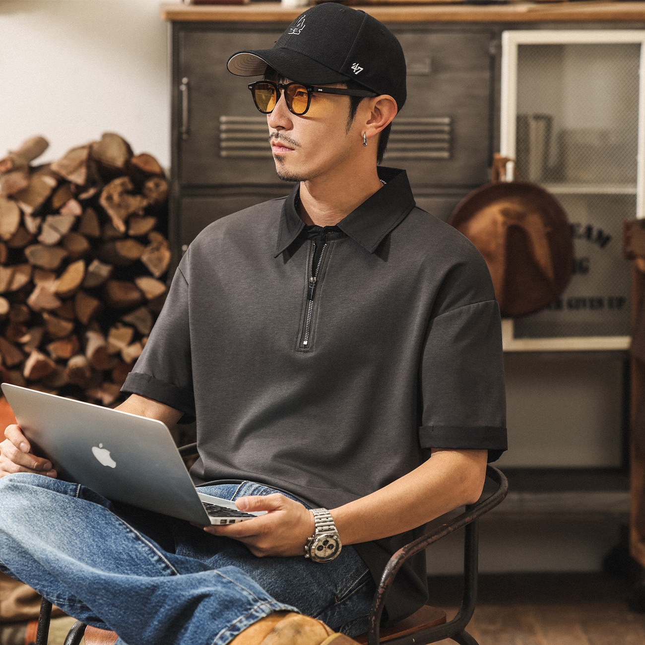 莫代爾涼感糯滑果凍棉T恤男夏季短袖男款寬鬆大碼美式潮牌上衣男