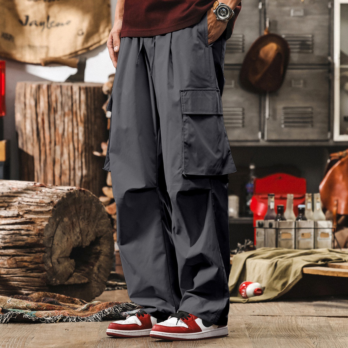 美拉德復古休閒褲男士夏季新款山系戶外工裝褲子男寬鬆速幹傘兵褲