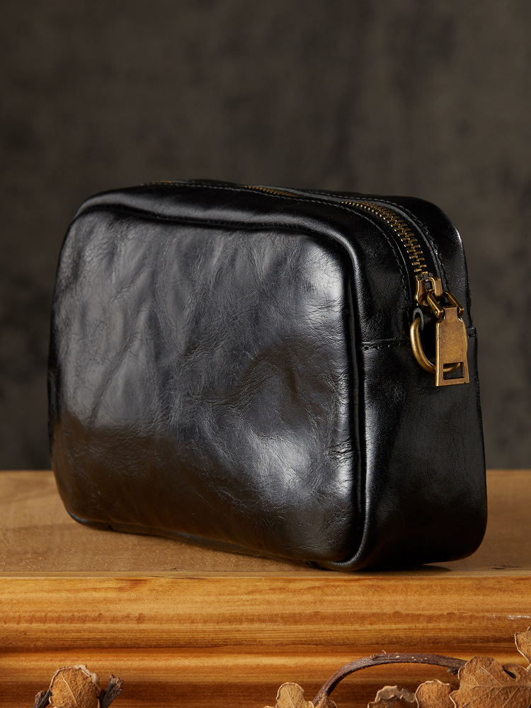 手工真皮手拿包男士多功能復古個性手包植鞣牛皮單肩斜挎包手機包