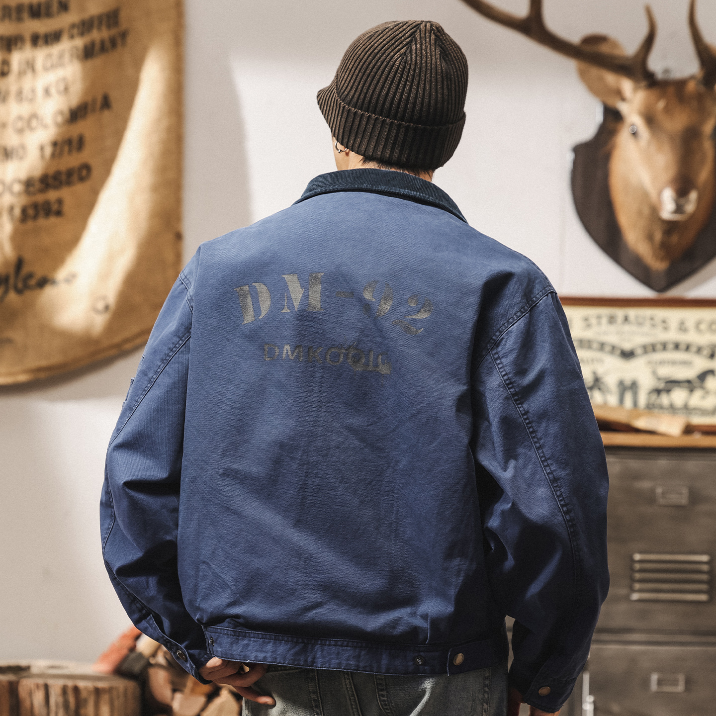 美式復古底特律夾克男士潮牌秋季重磅水洗寬鬆短款工裝外套男春秋