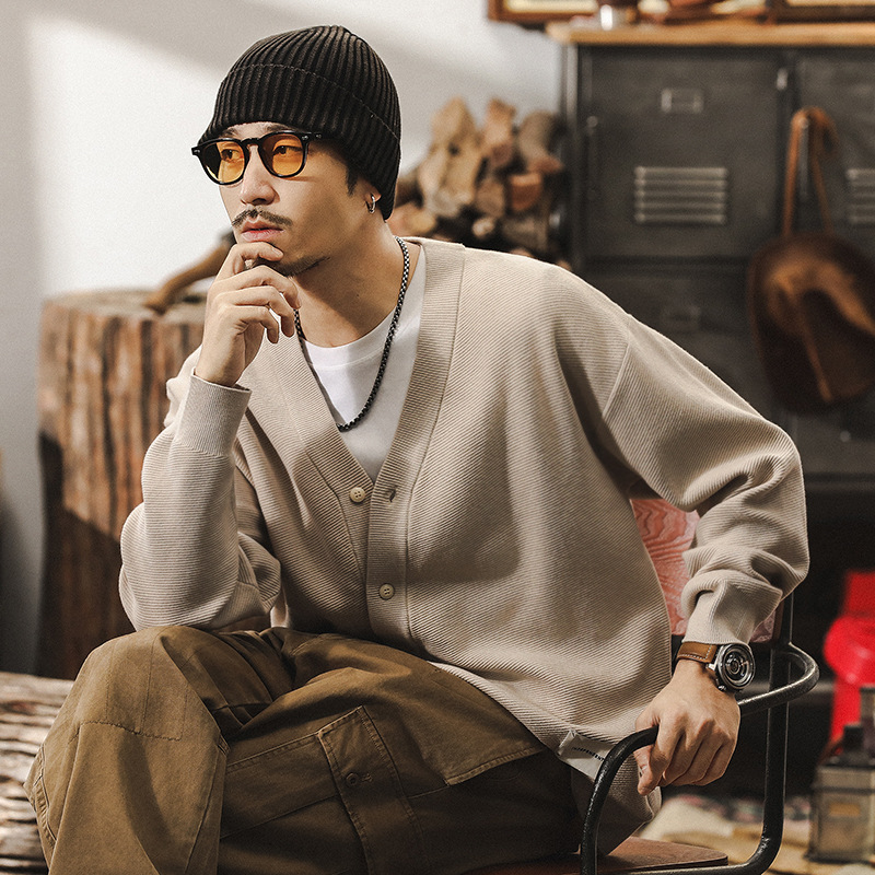 美式復古重磅開衫毛衣男秋冬季潮牌寬鬆高級感簡約痞帥針織衫外套