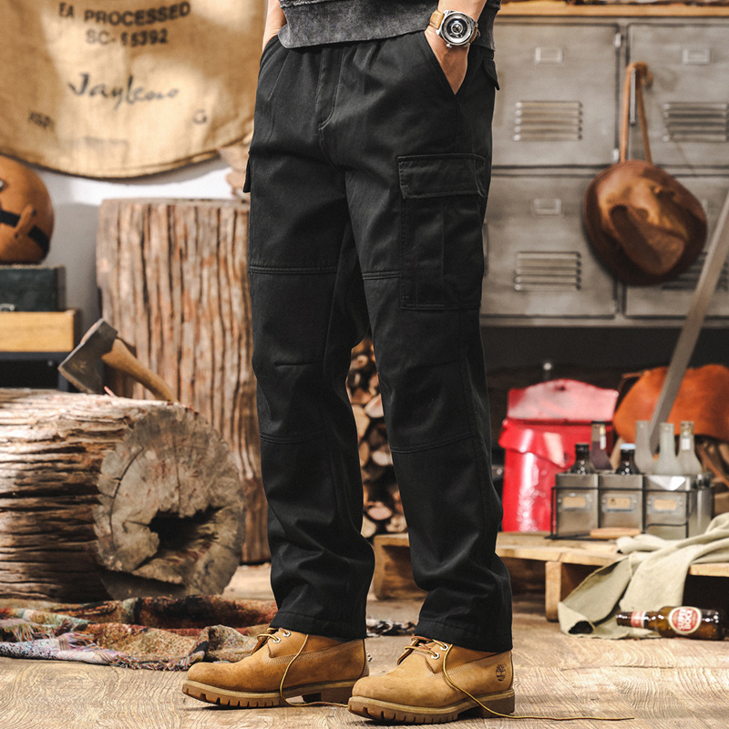 美式復古重磅工裝褲子男秋冬款潮牌寬鬆直筒戰術機能加絨休閒長褲