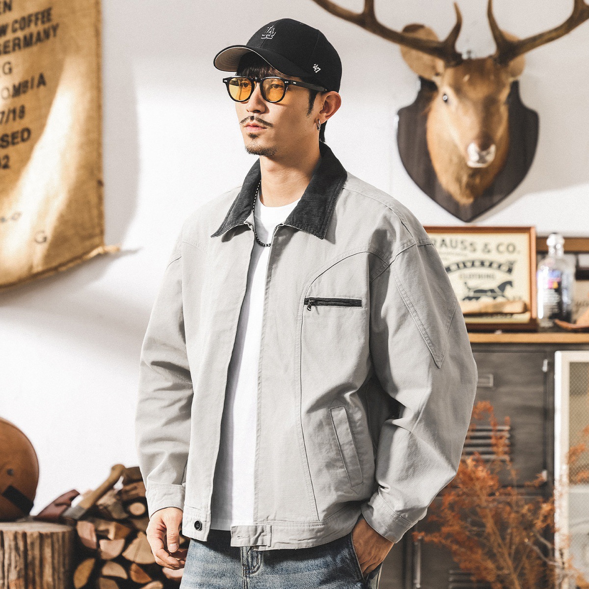 美式復古底特律夾克男款春季2026新款潮牌休閒寬鬆潮流春秋外套男