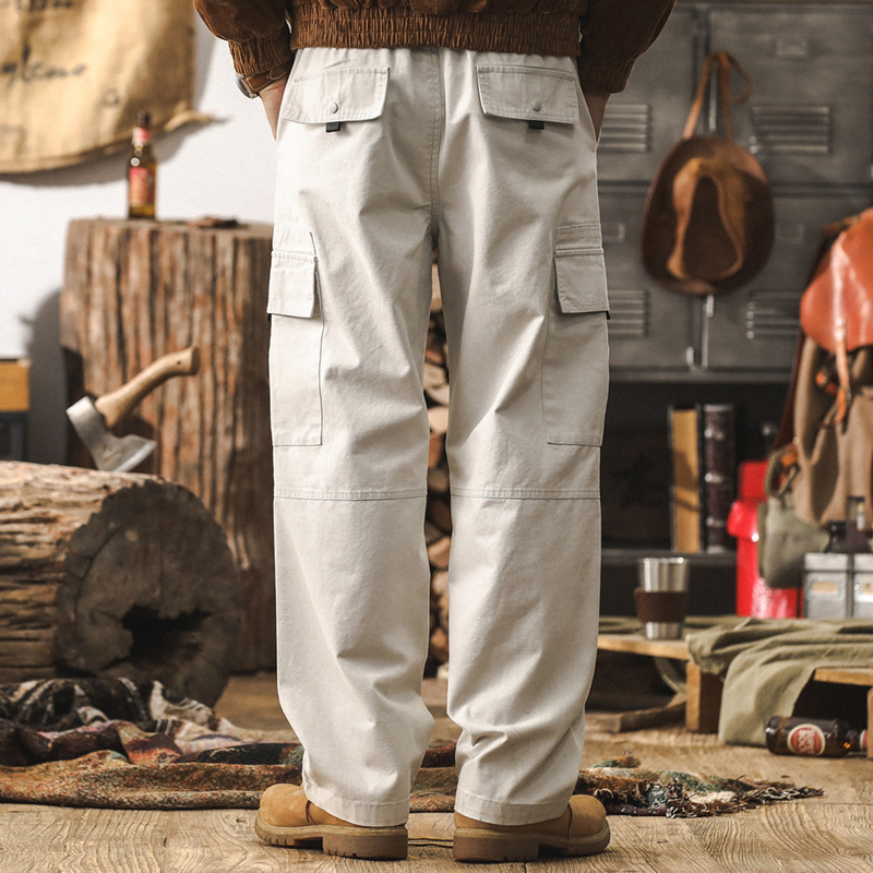 美式復古直筒工裝褲子男秋季寬鬆闊腿褲潮牌傘兵褲2024新款休閒褲