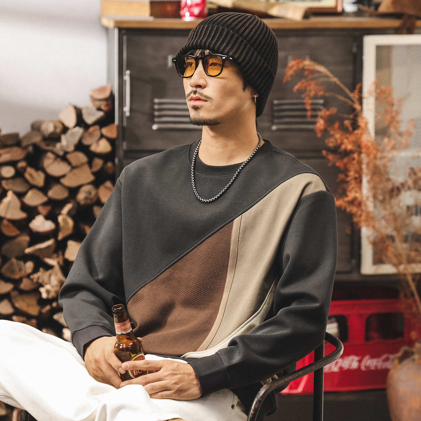 美式復古350g重磅衛衣男款春秋潮牌拼色寬鬆休閒新款男士秋季上衣