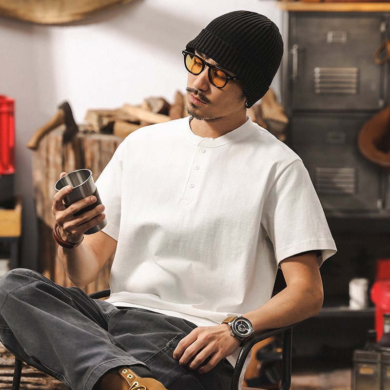 美式復古250g重磅T恤男2025新款短袖男夏季潮流亨利領男士polo衫