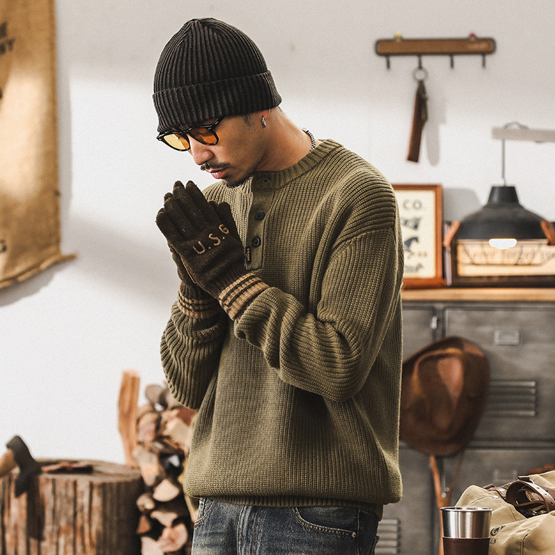美式重磅復古毛衣男秋冬款簡約慵懶冬季加厚毛線衫外套男士針織衫