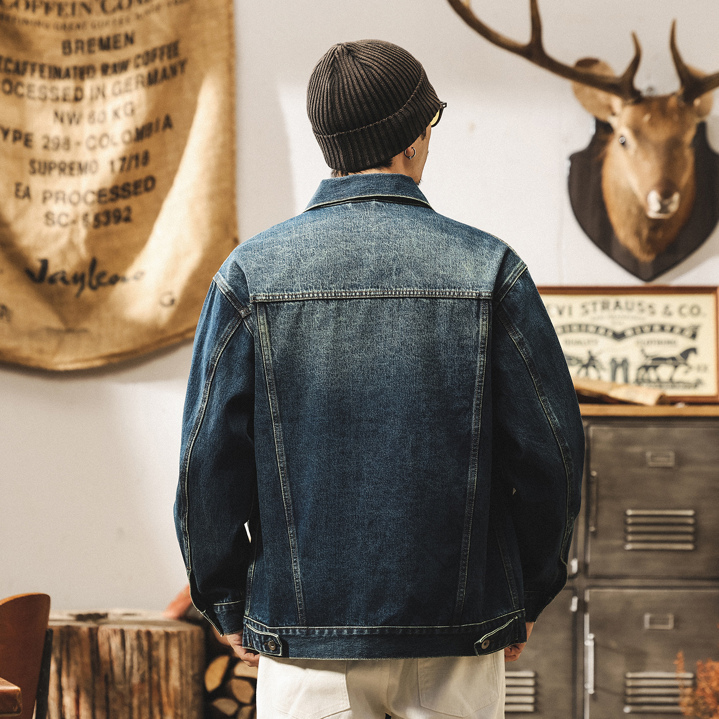 美式復古重磅水洗牛仔外套男秋春新款潮牌阿美咔嘰寬鬆工裝夾克男