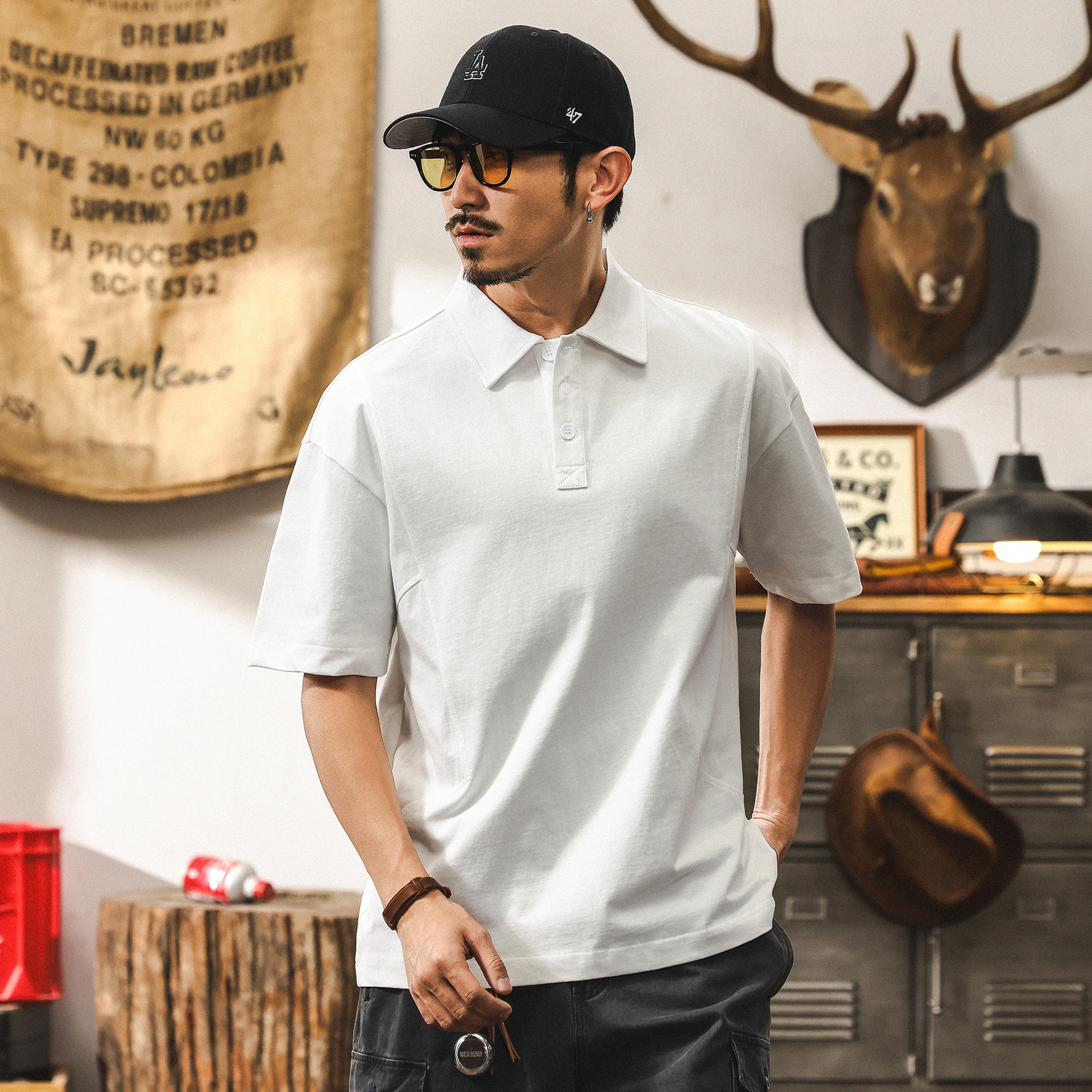 美式復古基礎純色短袖Polo衫男夏季重磅T恤男款潮牌寬鬆上衣