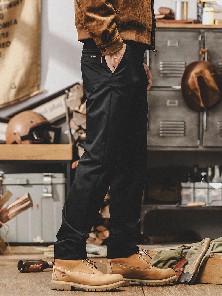 美式復古卡其色褲子男秋季潮牌直筒褲2024新款簡約百搭休閒長褲男