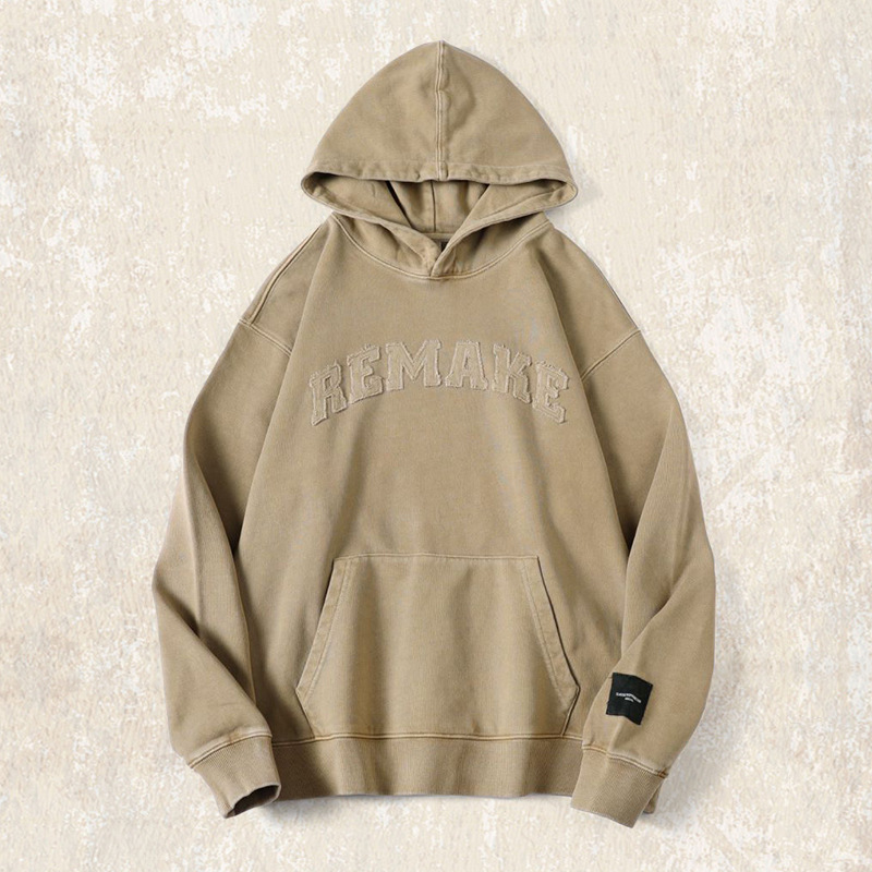 美式復古380g重磅男士衛衣秋季寬鬆蠟染水洗休閒連帽外套男秋冬款