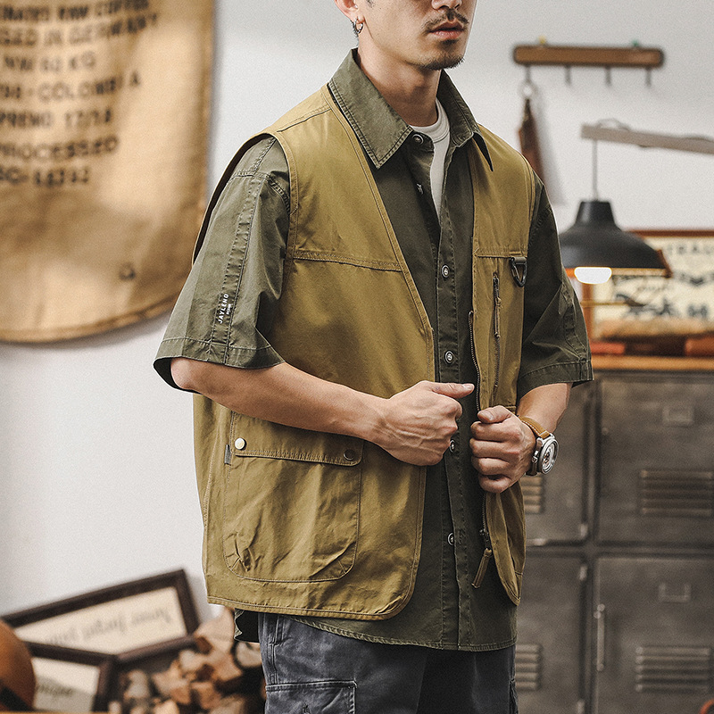 美式潮牌戶外露營風工裝馬甲男士夏季薄款山系釣魚背心坎肩外套男