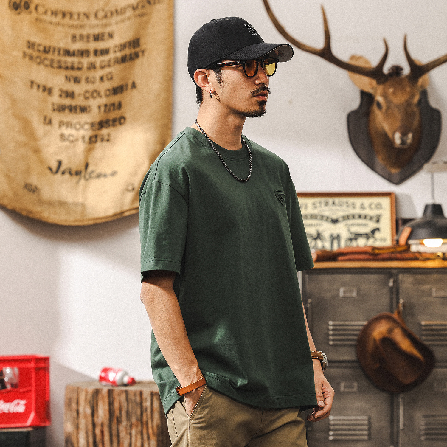 【科技涼感】美式重磅T恤男夏季短袖2025新款潮牌寬鬆上衣男