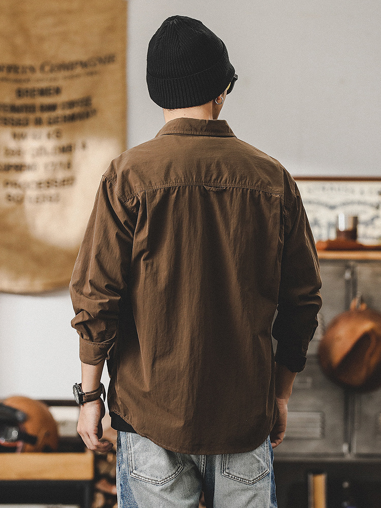 美式復古工裝長袖襯衫男2024年新款機能戶外多口袋美拉德襯衣外套