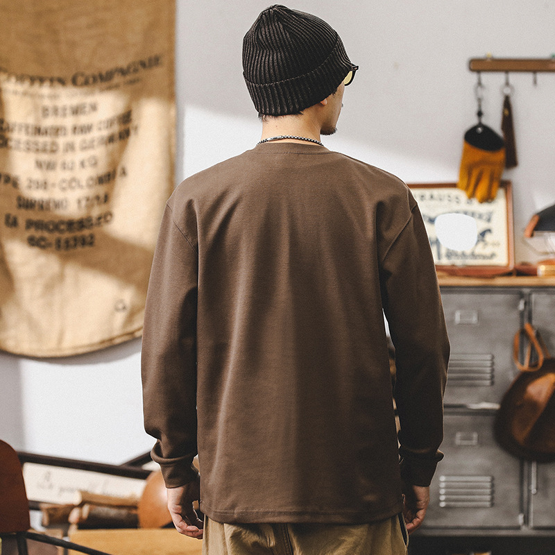 美式複古260g重磅長袖T恤男秋季寬松純色上衣潮2024新款男裝體恤