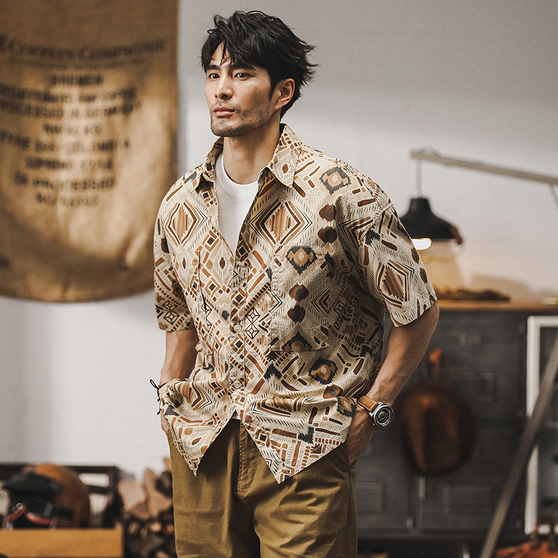 杰雷諾美式休閒襯衫男短袖夏季薄款寬鬆夏威夷風痞帥男士襯衣