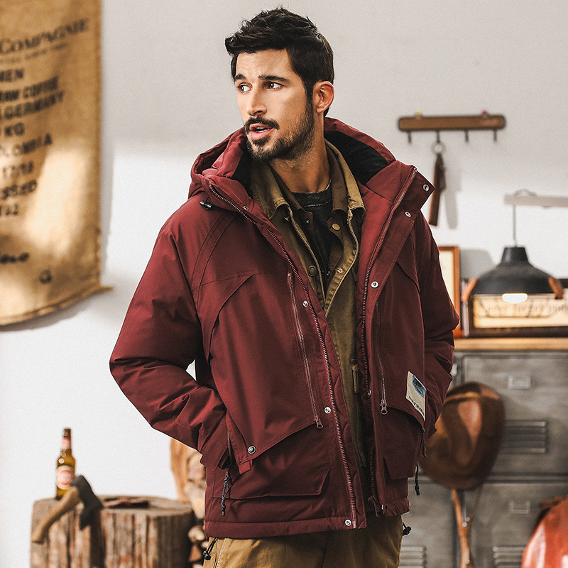 美式戶外工裝90灰鴨絨石墨烯羽絨服男冬季潮牌連帽工裝外套男秋冬