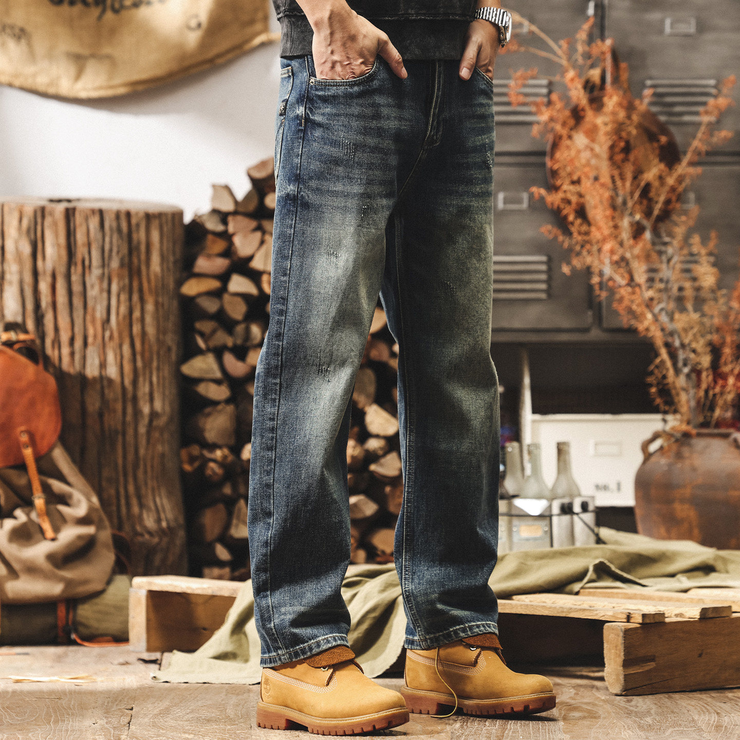 美式復古做舊水洗牛仔褲男款春季潮牌休閒褲子男潮流寬鬆直筒長褲