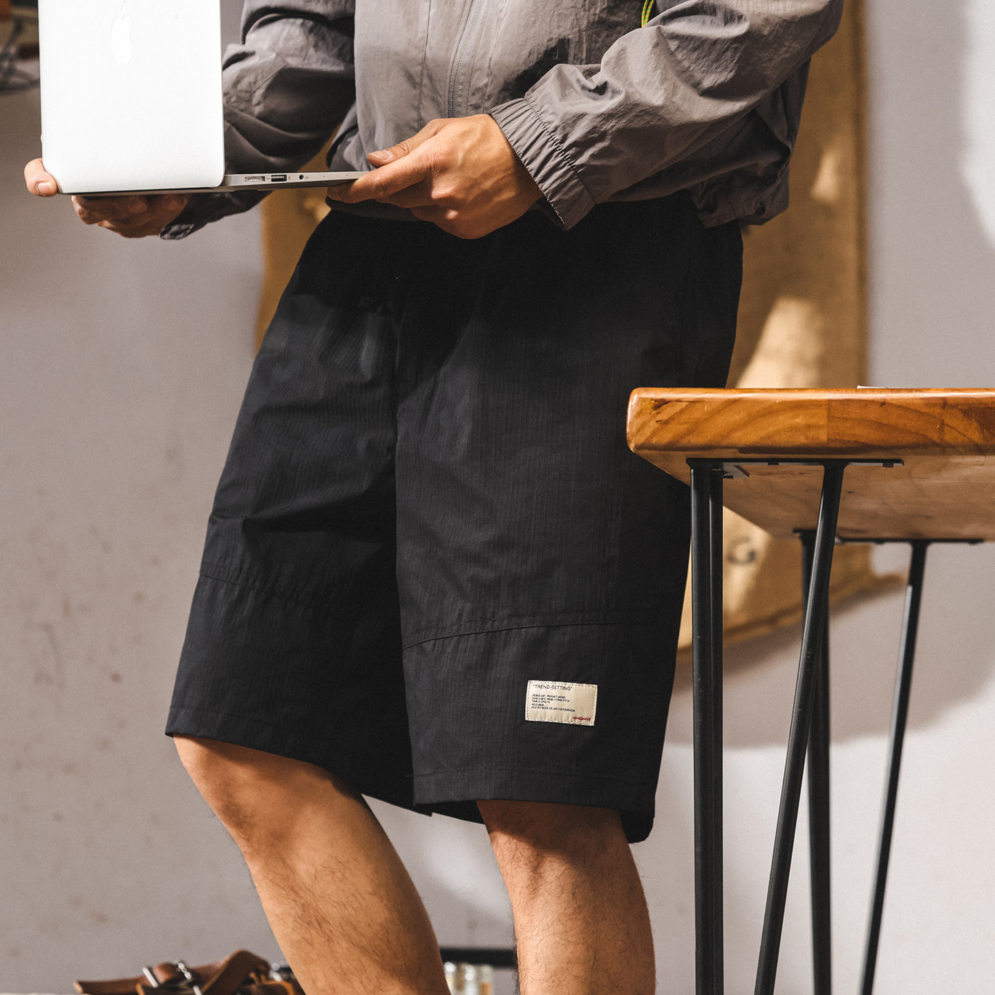 美式戶外速幹黑色短褲男夏季新款潮流中褲百搭寬鬆直筒休閒五分褲