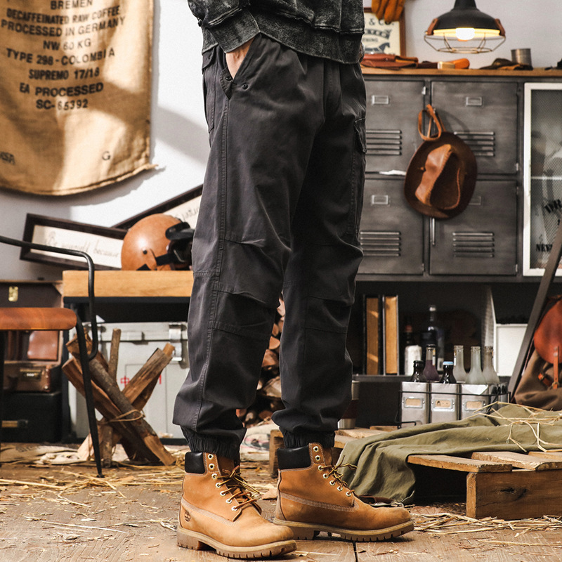美式復古重磅工裝褲子男潮牌戶外機能束腳褲秋季男士寬鬆休閒長褲